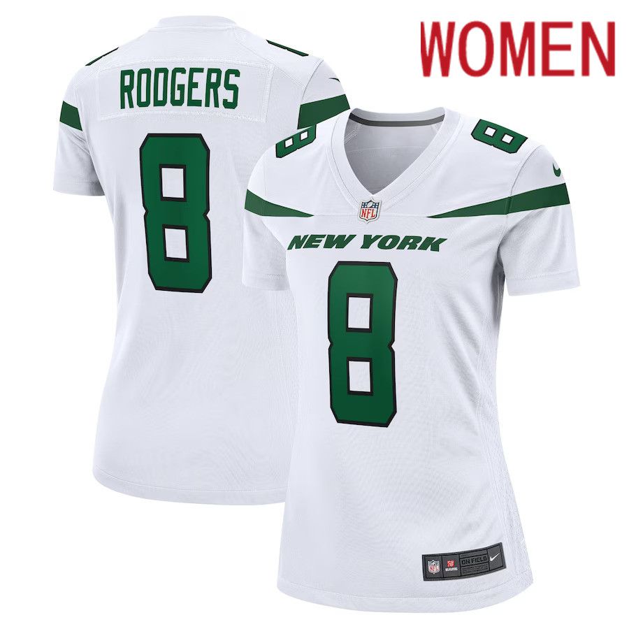 Women New York Jets #8 Aaron Rodgers Nike White Game NFL Jersey